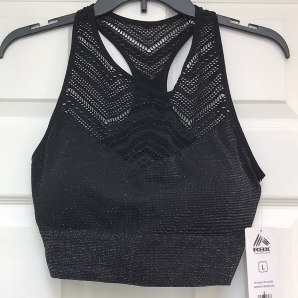 RBX Black and Silver Metallic Sports Bra-Size L  NWT